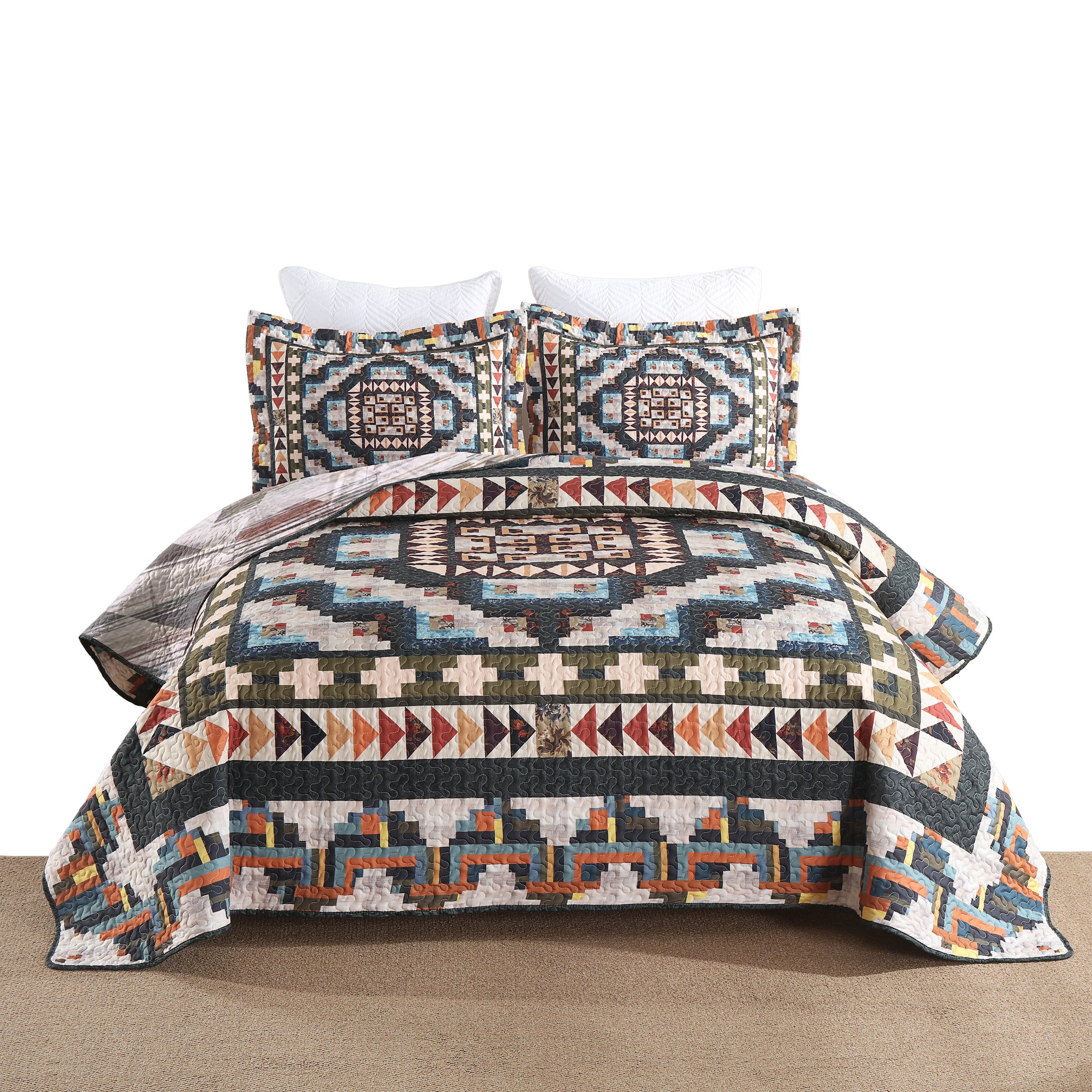 3 Pcs Southwestern Lightweight Quilt Bedspread Set Maze B198