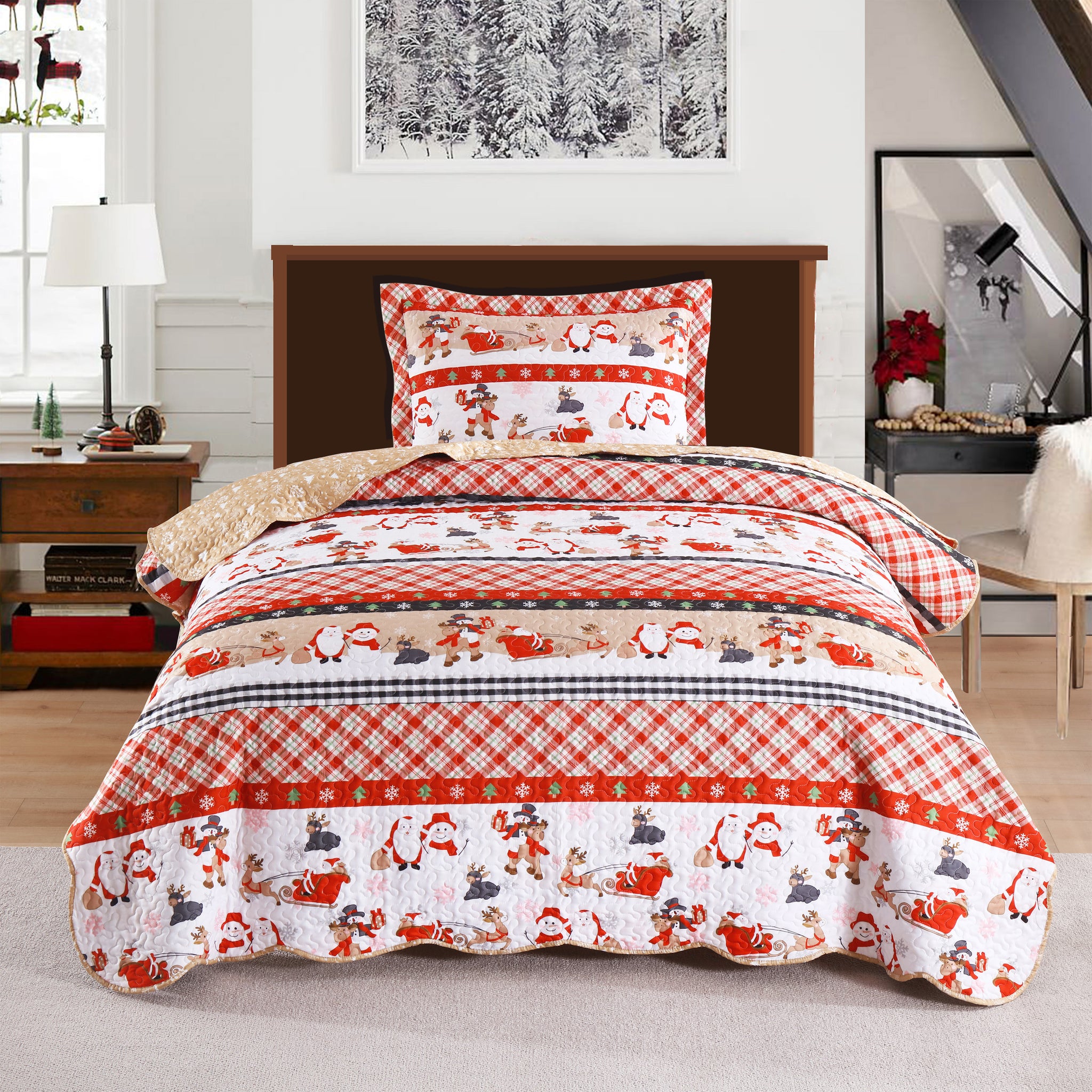 Christmas Quilt Bedspread Set Holiday Bedding Set