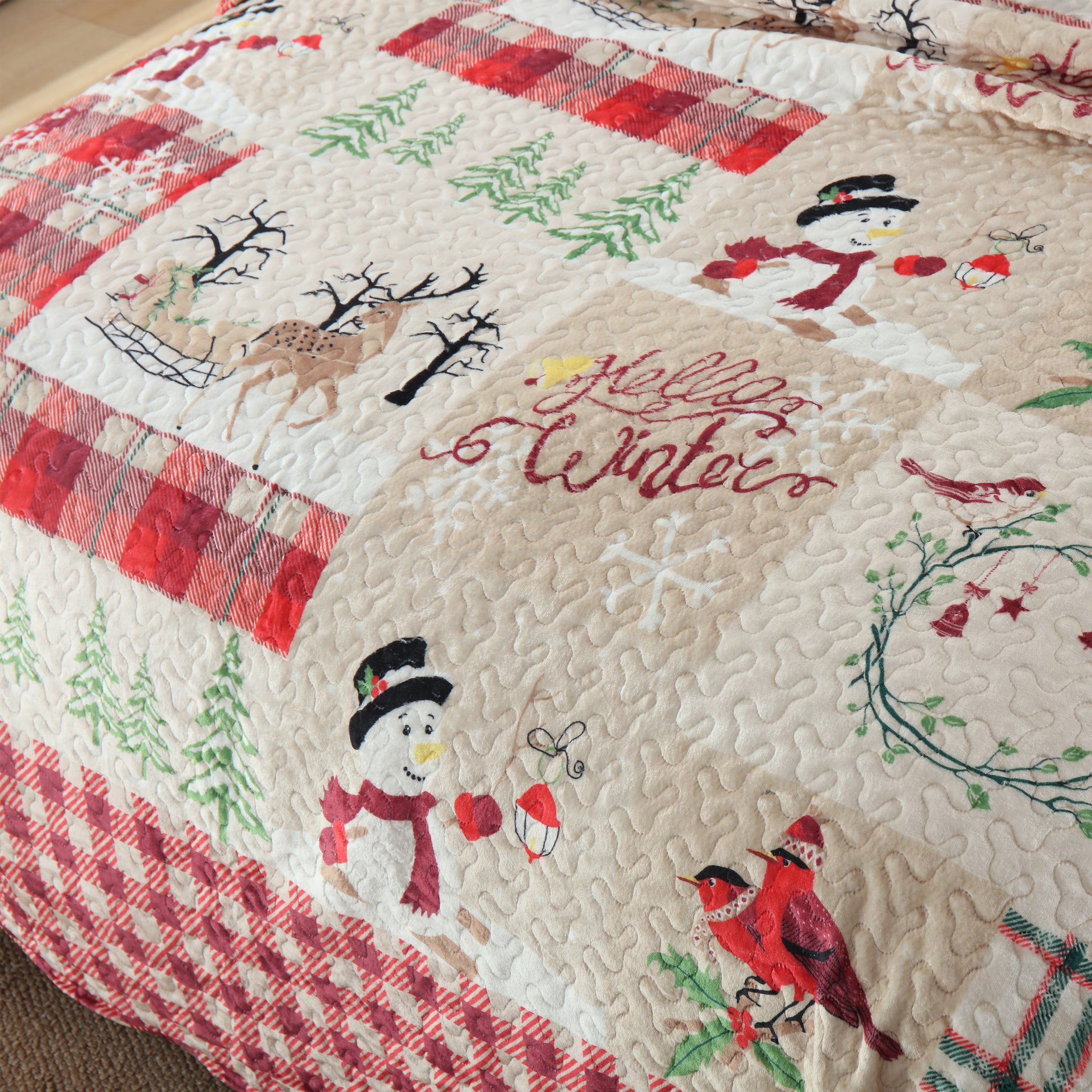 3 Pc Velvet Quilted Oversized Christmas Quilt Set BYV207