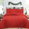 3 Pcs Festive Christmas Quilt Bedspread Set Holiday Bedding Medallion Red