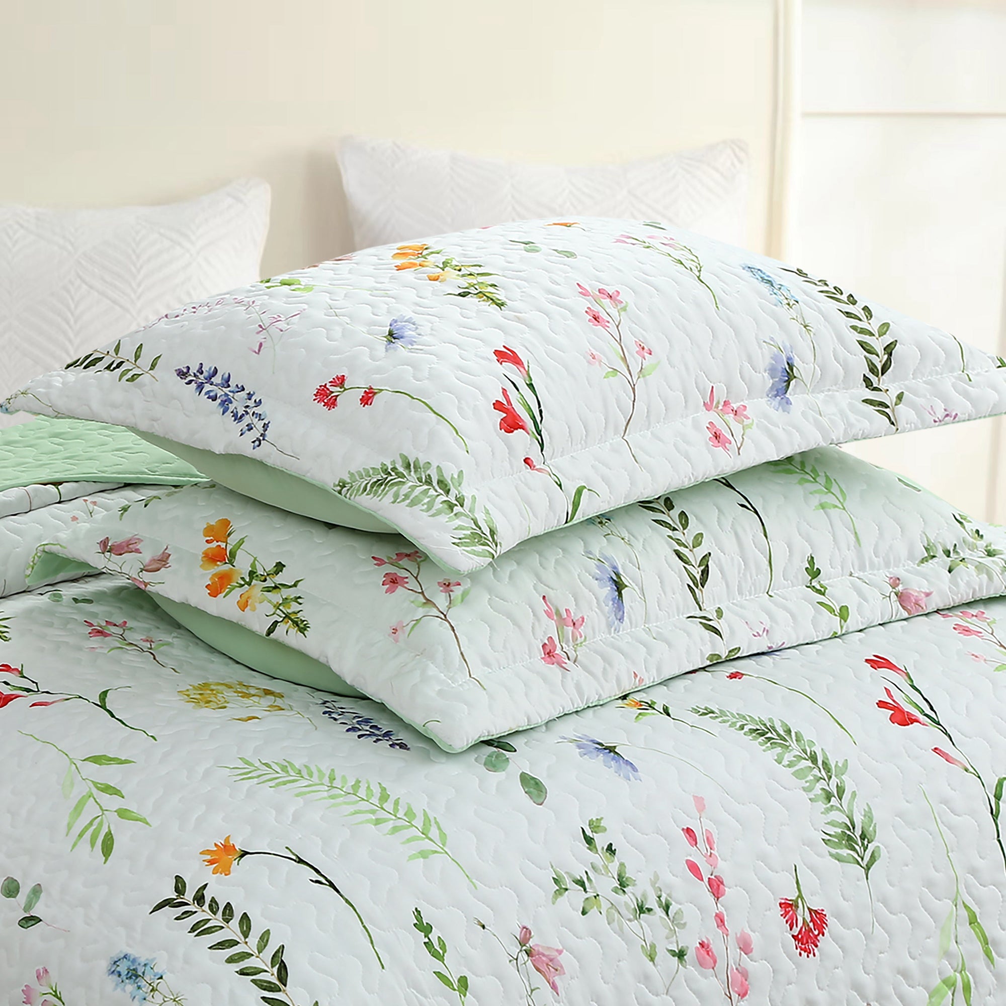 3 Piece Printed Floral Quilt Set Lightweight Bedspread Set ME505