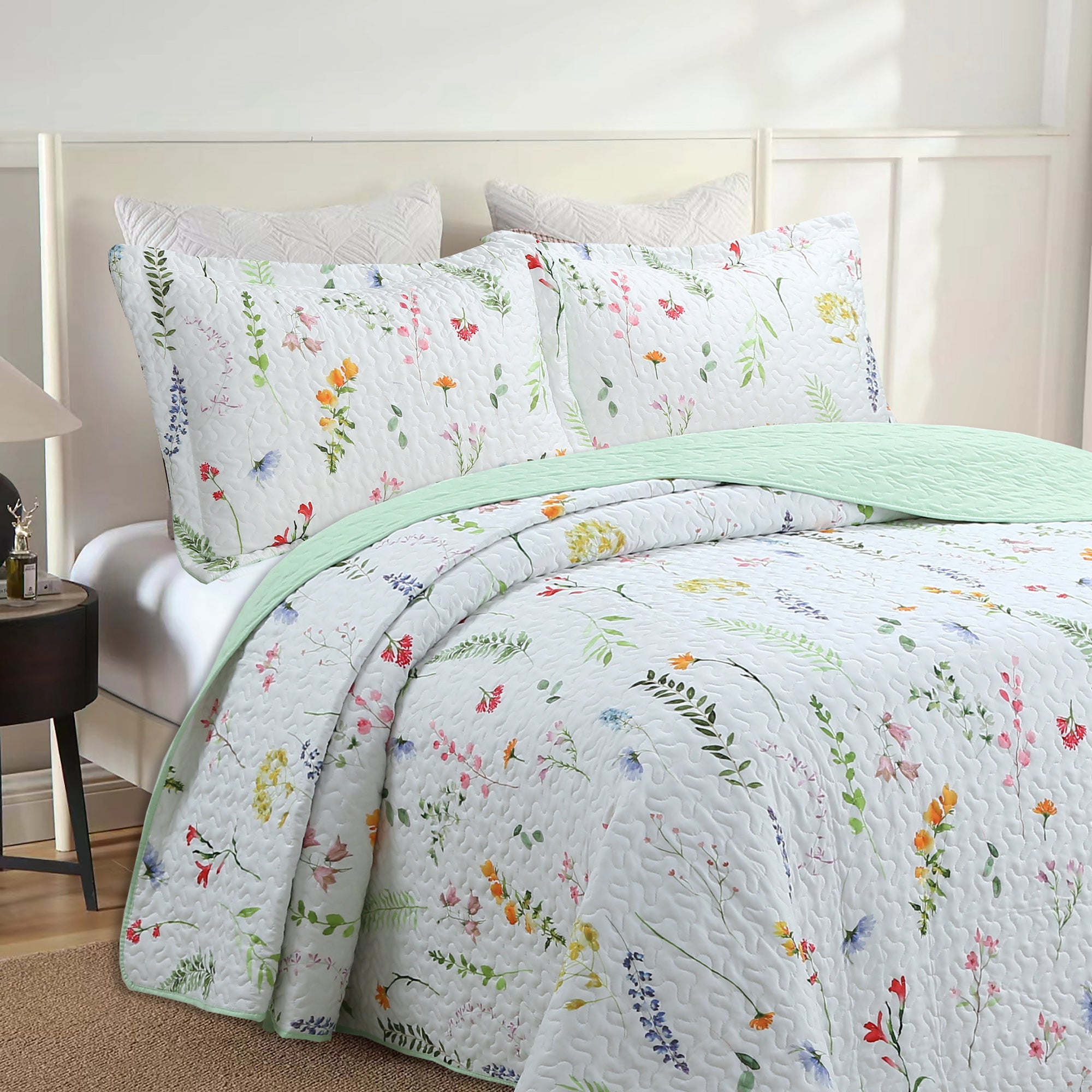 3 Piece Printed Floral Quilt Set Lightweight Bedspread Set ME505