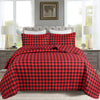 3 Pcs Christmas Red Buffalo Plaid Check Quilt Bedspread Set Gingham Bedding Set ME506