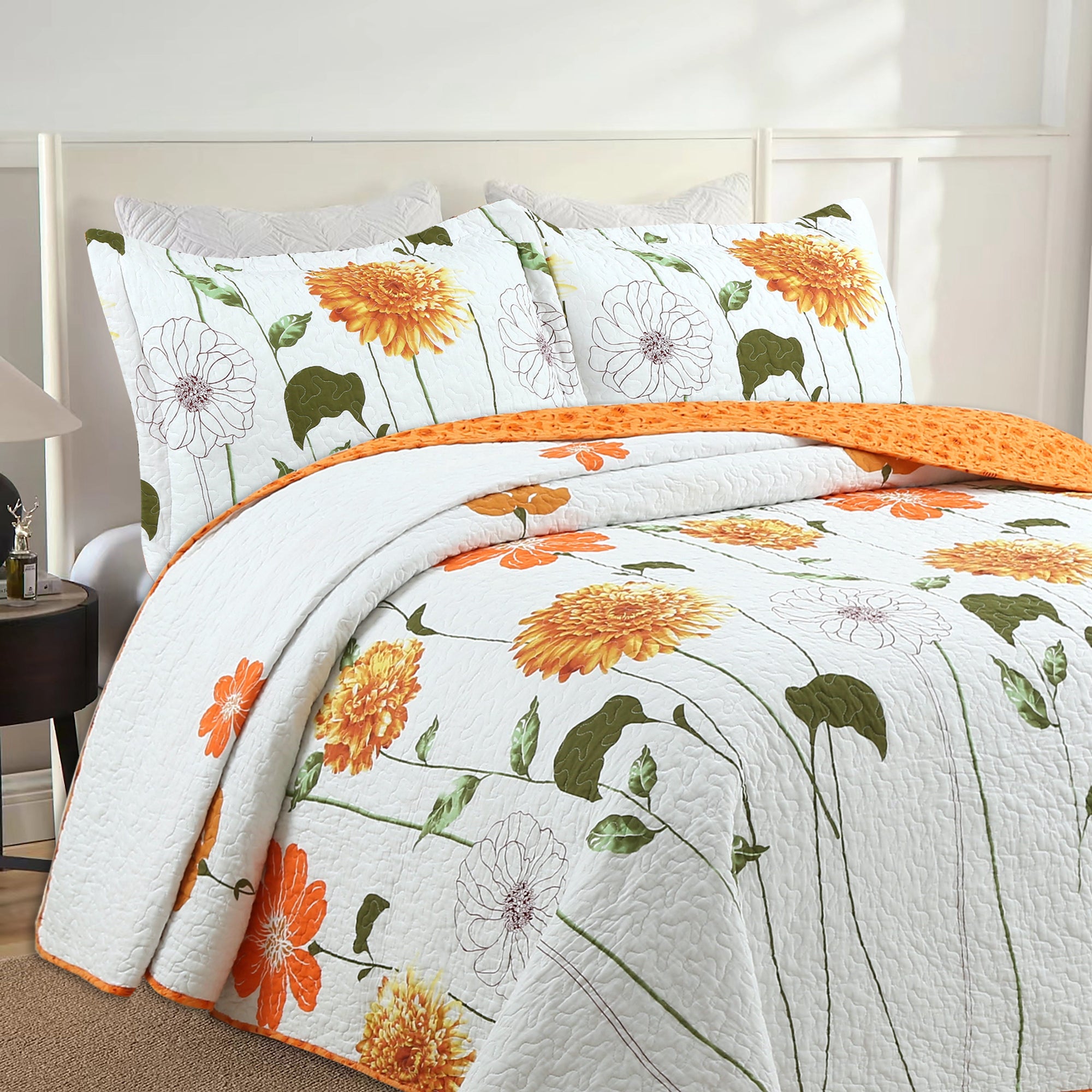 3 Piece 100% Cotton Printed Floral Quilt Set Lightweight Bedspread Set ME508