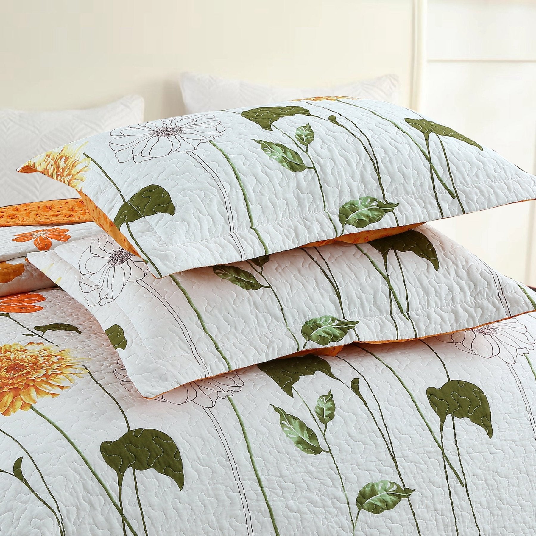 3 Piece 100% Cotton Printed Floral Quilt Set Lightweight Bedspread Set ME508