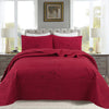 3 Piece Queen Size Embroidery Burgundy/Red Quilt Set Lightweight Bedspread Set 563/520