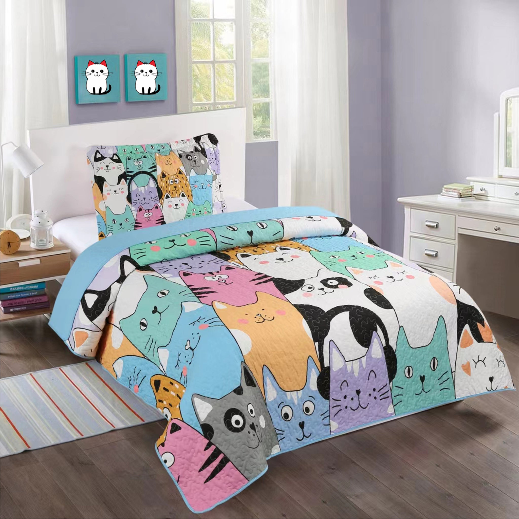 Kids Quilt Bedspread Set Cat WX202