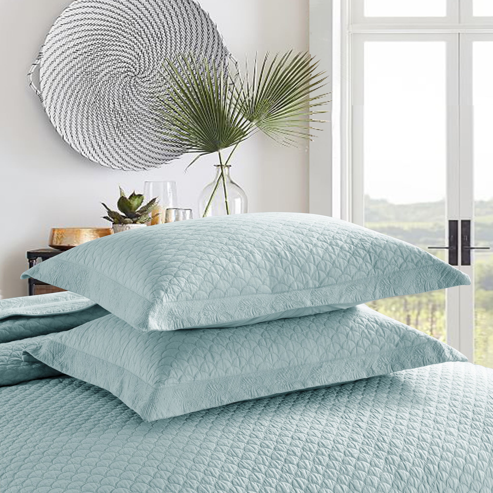 3-Piece 100% Cotton Oversized Bedspread Set Coverlet Set Lightweight Quilt Set TM